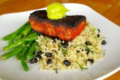 Blackened-Rockfish-black-beans-and-rice-avocado-mousse