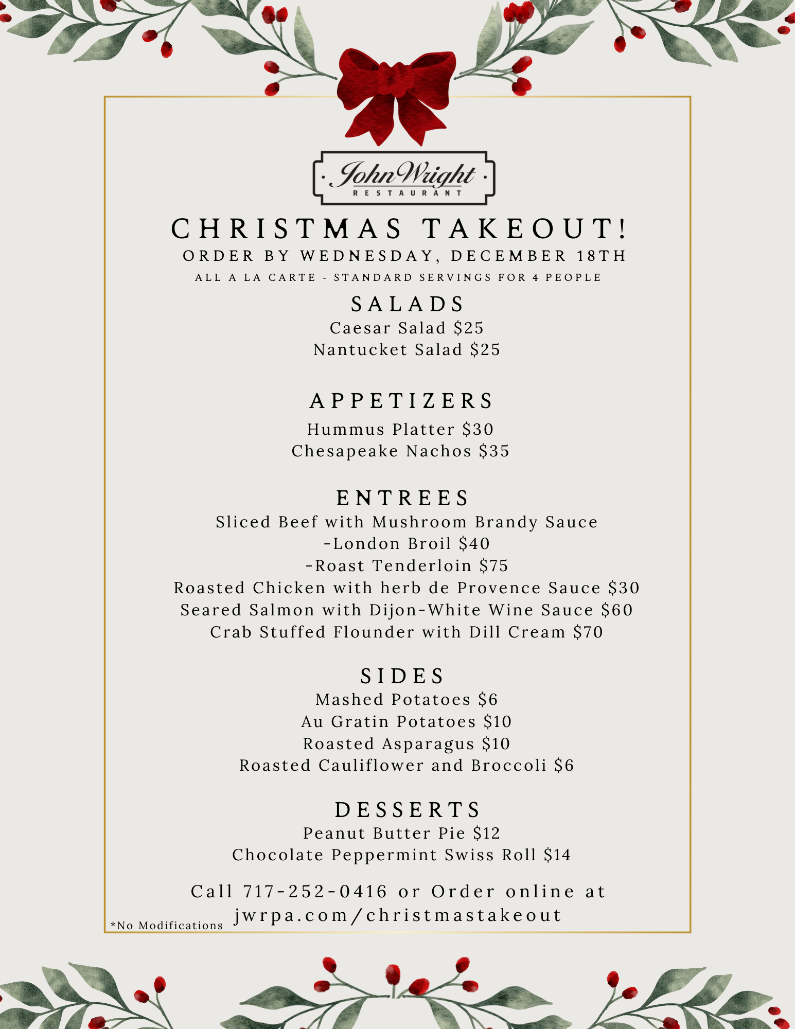 Beige Red Green Elegant Christmas Menu