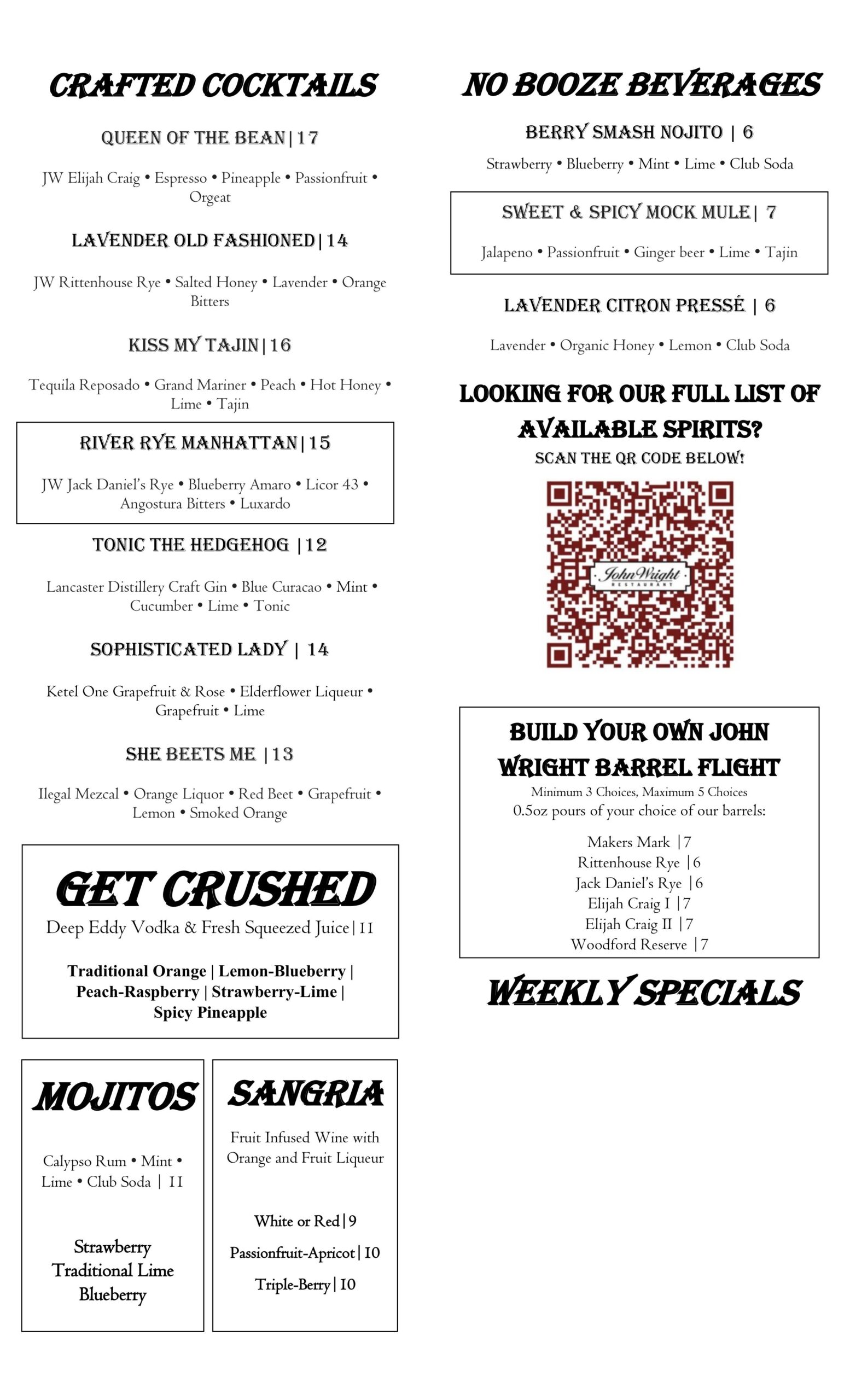 Cocktail menu Summer 2026 with 3 barrels